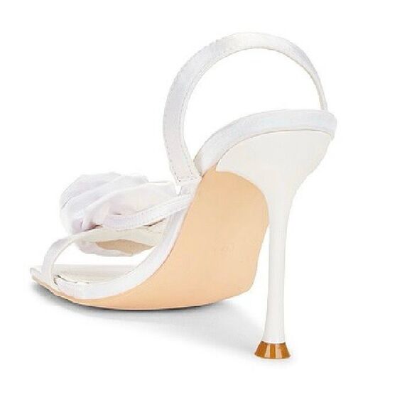 Revolve x Maggie Macdonald Superdown Minnie white satin rosette sandal heels 9 - Picture 2 of 11